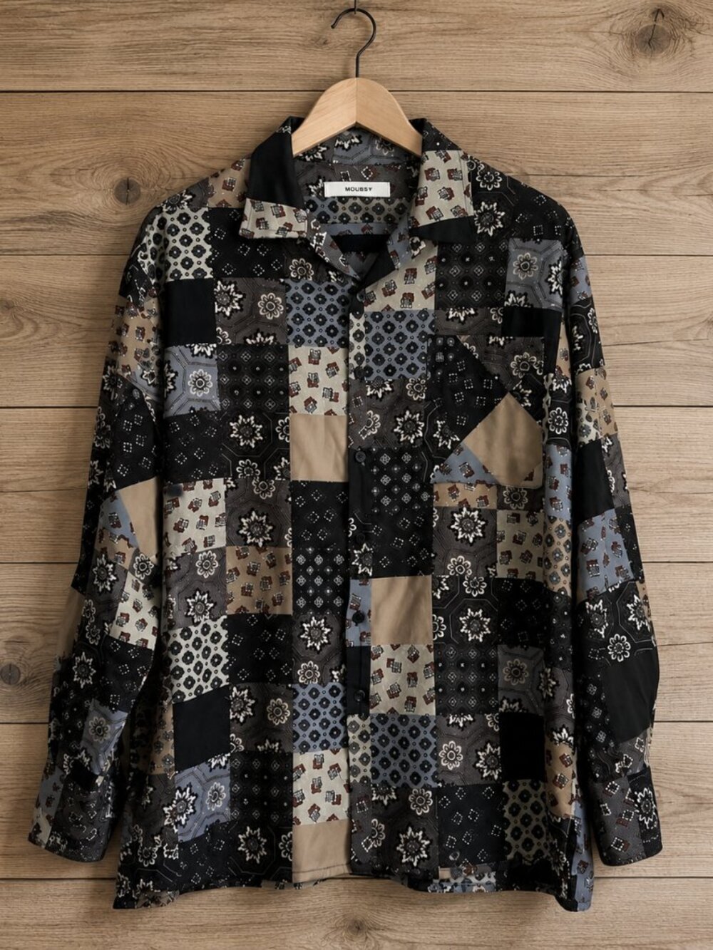 MOUSSY Japan Patchwork Bandana Print Oversized Button Front Shirt One Size XL
